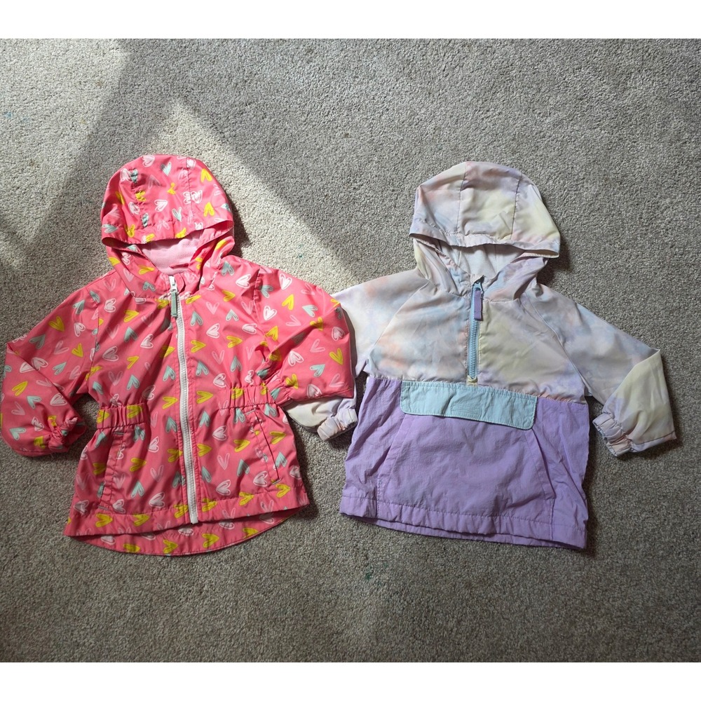 Cat & Jack Toddler Girl 2T Lightweight Hooded Front Pocket Rain Jacket Bundle